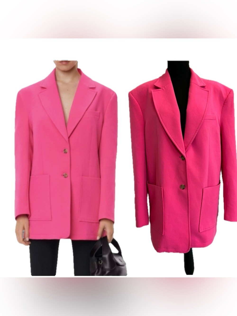 Zara neon pink masculine oversized blazer single breasted front patch pocket